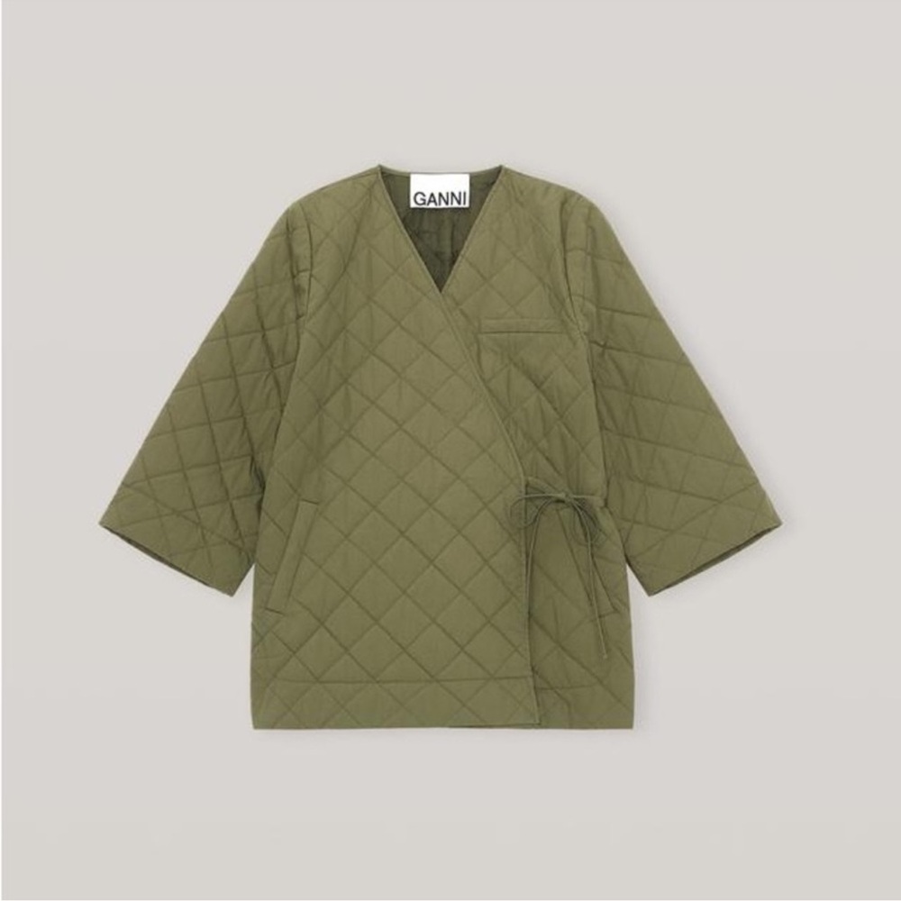 Ganni Oversized Quilted Canvas Wrap Jacket Coat NWOT - Picture 3 of 5